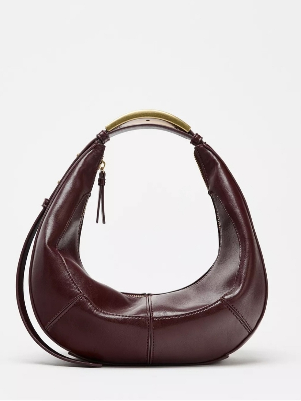 ZARA Brown/Burgendy Leather Oval Hobo with Gold Handle